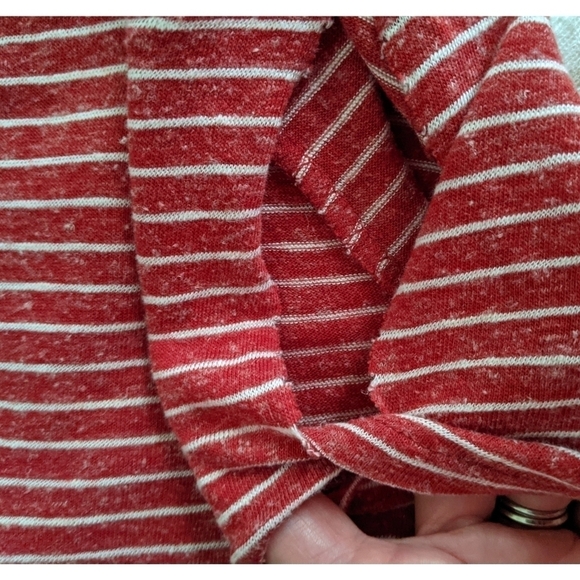 All Saints Mazzy Devo Red White Striped Tee Slit Twist Sleeves - Picture 4 of 7